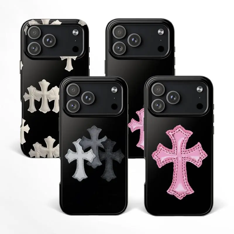 Chrome Hearts Cross Cover Luxury Chrome Heart Touch Phone Case for iPhone 17 Pro Max 17 Pro 17 16 15 14 13 12 11