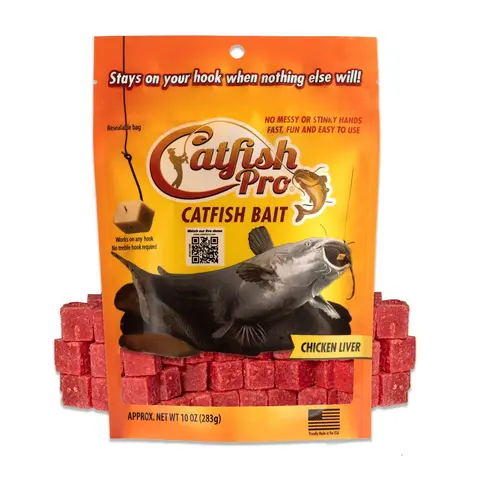 Catfish Pro Artificial Catfish Bait Cubes, No Mess No Stink Water-Activated Catfish Bait, Long-Lasting Hook Adherence, Natural Oils & Proteins, Resealable 10 oz Bag
