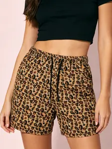 Y2K Leopard Print Drawstring Shorts Casual Hot Pants for Women,Vintage Streetwear Summer Comfy Elastic Waist Shorts for Going Out.