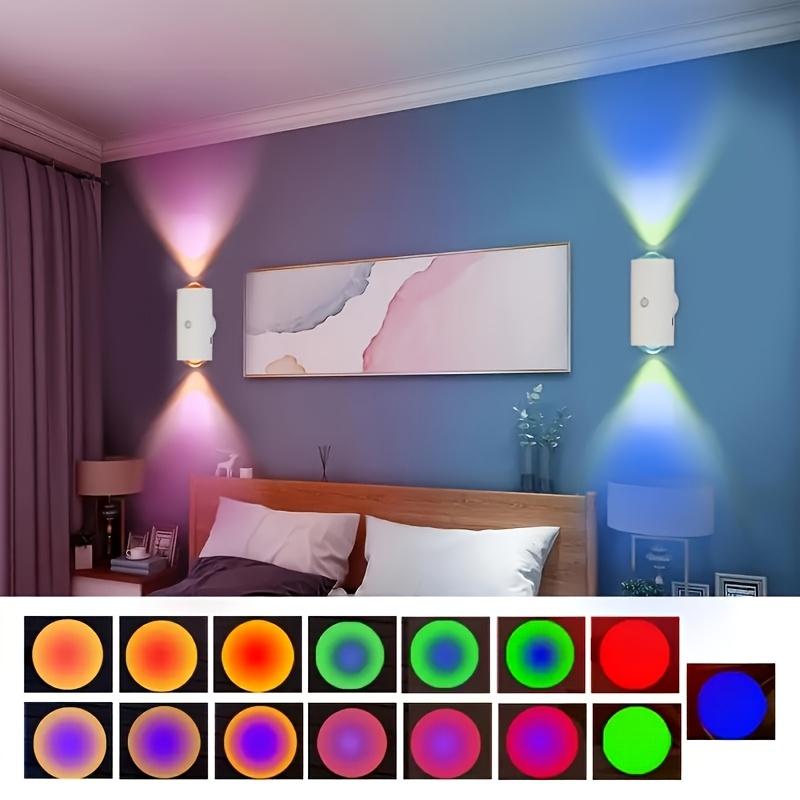2Pcs Smart LED Night Light, USB Powered, 1500mAh Rechargeable Lithium Battery - 18650 Series, RGB Gradient Lighting, Motion Detection, Magnetic Wall Mount Design, Not Waterproof, Button Control, With USB Port, Suitable for Indoor Use, Entryway, Bedside Ta