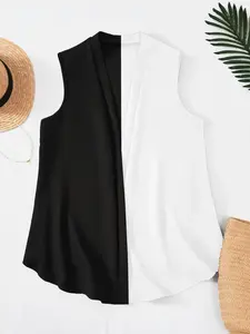 New Spring Summer Women's Vest Asymmetrical Patchwork Sleeveless Top Irregular Hem Elegant Fashion Versatile