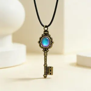 September Laurel  Moonstone Hecate Key Pendant Neckalce With Cord Chain