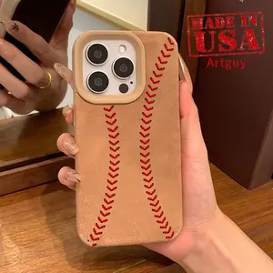Luxury Matte Lambskin Faux Leather Phone Case for iPhone 15 Plus 16 Pro Max 14 13 12 11 XS XR Baseball Pattern Drop Protection Shockproof Soft Silicone smartphone Cover
