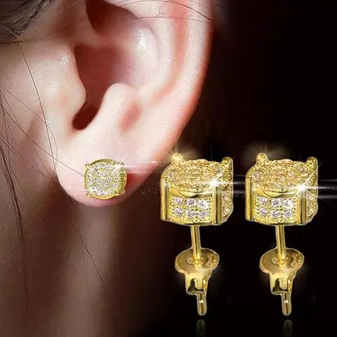 Men's earrings,fan silver,classic earring,party festival earring,Korean Zircon Stud Earrings,Gold Plated Gemstone Earring Set,18K White Gold Plated Round & Square Hypoallergenic Diamond Simulated Earrings,Glowing Diamond Earrings