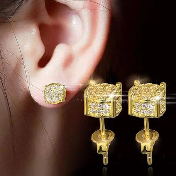 Men's earrings,fan silver,classic earring,party festival earring,Korean Zircon Stud Earrings,Gold Plated Gemstone Earring Set,18K White Gold Plated Round & Square Hypoallergenic Diamond Simulated Earrings,Glowing Diamond Earrings