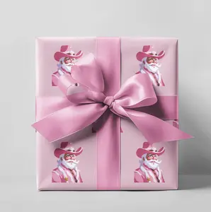Pink Cowboy Santa Wrapping Paper, Funny Christmas Wrapping Preppy Wrapping Paper, Cute Wrapping Paper Roll, Pink Christmas Wrapping Paper
