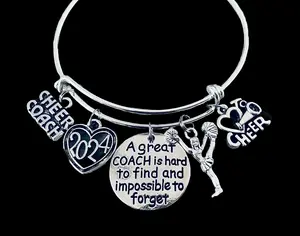 Cheer Coach Charm Bracelet Expandable Cheerleader Coach Adjustable Silver Bangle One Size Fits All Gift