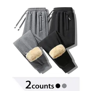 Men's Solid Drawstring Waist Thermal Lined Sweatpants, Casual Comfy Regular Fit Elastic Waist Pocket Jogger Pants for Fall & Winter, Men's Trousers for Daily Wear