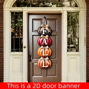 Autumn Pumpkin Door Banner, Durable Polyester Material, Easy to Hang, No Power Needed, Perfect for Thanksgiving & Halloween Decorations