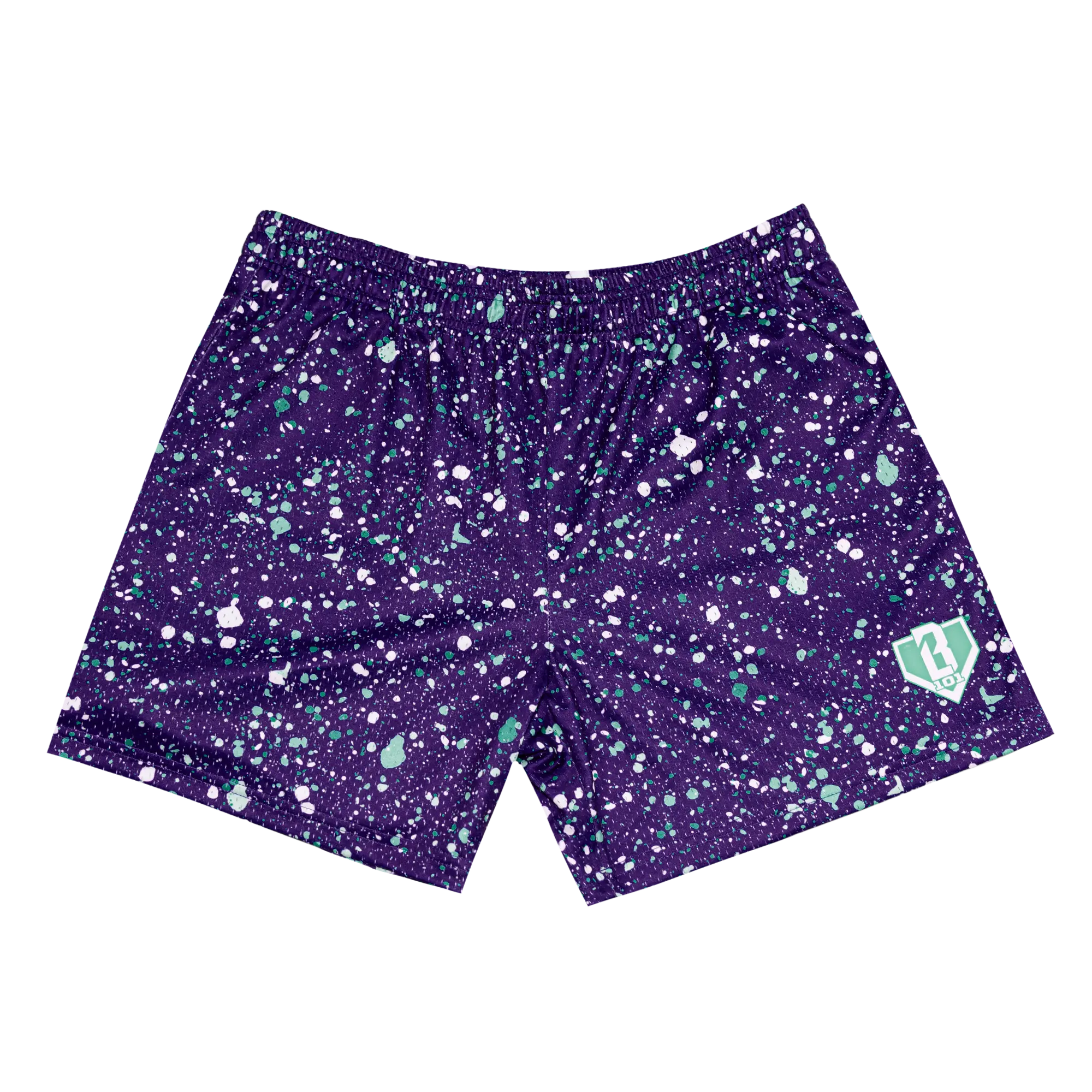 Purple Splatter Shorts, Abstract Mesh Shorts, Summer Beach Casual Vacation Shorts
