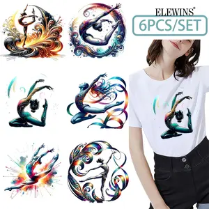 6 Colorful Gymnast Iron-On Transfer Stickers, Direct Film Transfer Paper, Heat Transfer Paper for T-Shirts, Hoodies, Jeans, Backpacks, Pillows