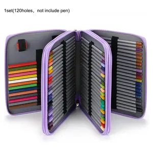 PU Leather Color Pencil Box Set, Portable 120 Grid Storage Case, Ideal for Watercolor Pens or Markers, Fashionable Print Design, Coloring Supplies