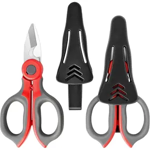 2 Pack Electrician , Heavy Duty Stainless Steel   and Soft Rubber Grip, Electrician Shears with Protective Cover, 6.1 Inch (Gray/Red)