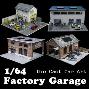 Diorama 1/64 Scale Car Garage Model LED Lighting City factory Building Model Fits For 1/64 Hot Wheels Model Car Display Case Collections Gift Toys
