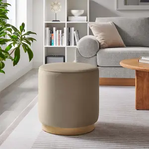 Modway Tilden 16" Round Performance Velvet Upholstered Ottoman in Taupe Natural
