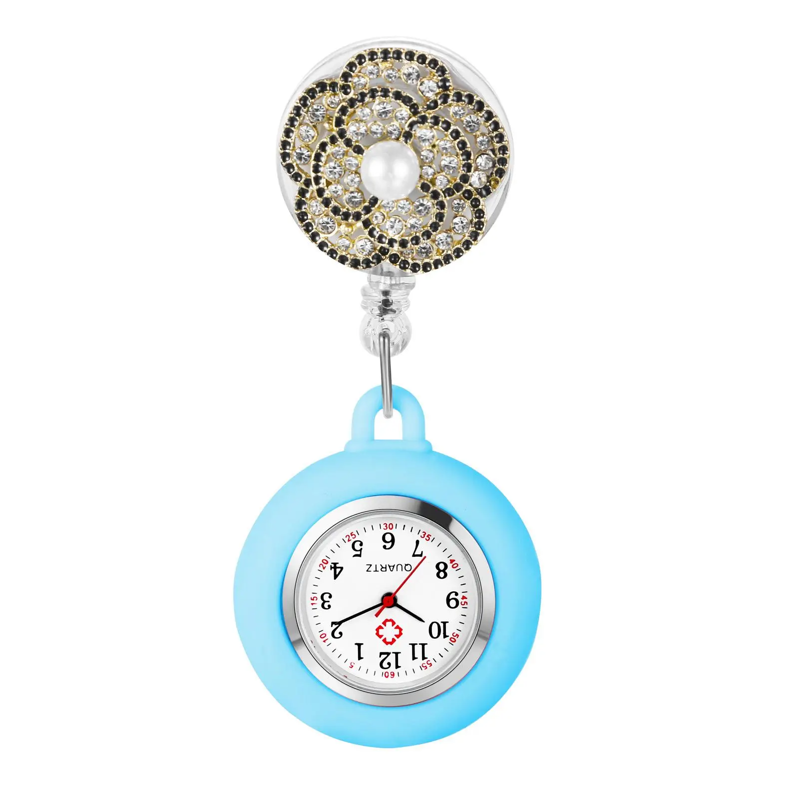 OIDEA Women's Rhinestone Decorated Round Face Nurse Watch, with Retractable Reel and Easy-Read Dial, Rhinestone Decorated Watch, Round Face Watch