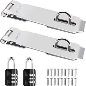 2counts Door Locks Hasp Latch,5 Inch 304 Stainless Steel Safety Packlock Clasp Hasp Lock Latch,Hinge Lock Padlock with Screws for Gates,Doors,Cabinets, Closets and More