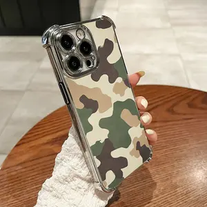 Compatible with iPhone 16/15/14/13/12 Pro Max Phone Case Electroplating luxury transparent four corner anti drop and shockproof phone case Camo Pattern phone case HN617-1