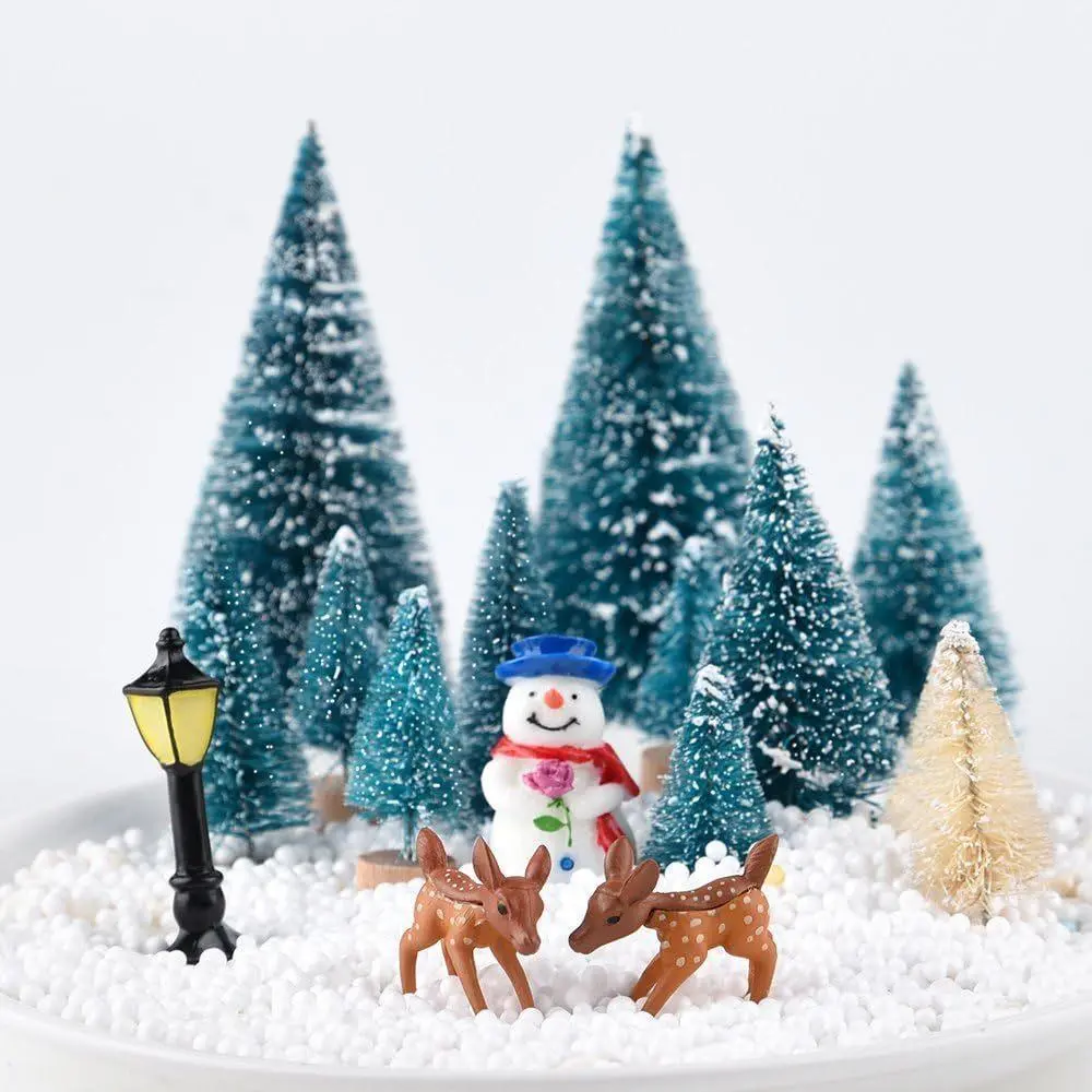 MIAHART 31-Piece Deluxe Christmas Village Ornaments Value Set - Mini Snowy Bottle Brush Trees, Snowmen, Reindeer, Wooden Chair Figurines - Contemporary Indoor Decor for Bonfire, Anniversary, Birthday, Business, Ceremony Displays & Gifting, Wedding