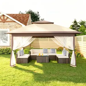 13x13ft Pop Up Gazebo Adjustable Canopy Tent One-Push Setup w/ 4 Sand Bags for Backyard Parties & BBQs, Mosquito Netting