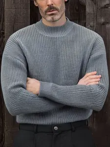 Men's Crew Neck Wool Sweater, Thick Casual Knitwear with Twisted Design, Perfect for Fall & Winter, Fashionable Men's Clothing