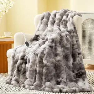 Heated Bubble Faux Fur Electric Blanket Throw - 50"x60" 8 Heat Level 2/4/6/8 Hours Auto-Off Over-Heat Protection ETL Certification Tie-dye Grey