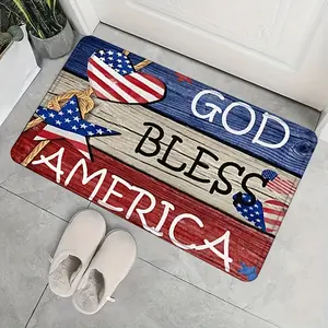 1 Rectangular Door Mat For Celebrating Independence Day, Anti-slip Washable Polyester Door Mat, Flannel Material Soft, Comfortable And Easy To Clean, Suitable For Corridor, Bathroom, Bedroom, Living Room, Kitchen, Entrance