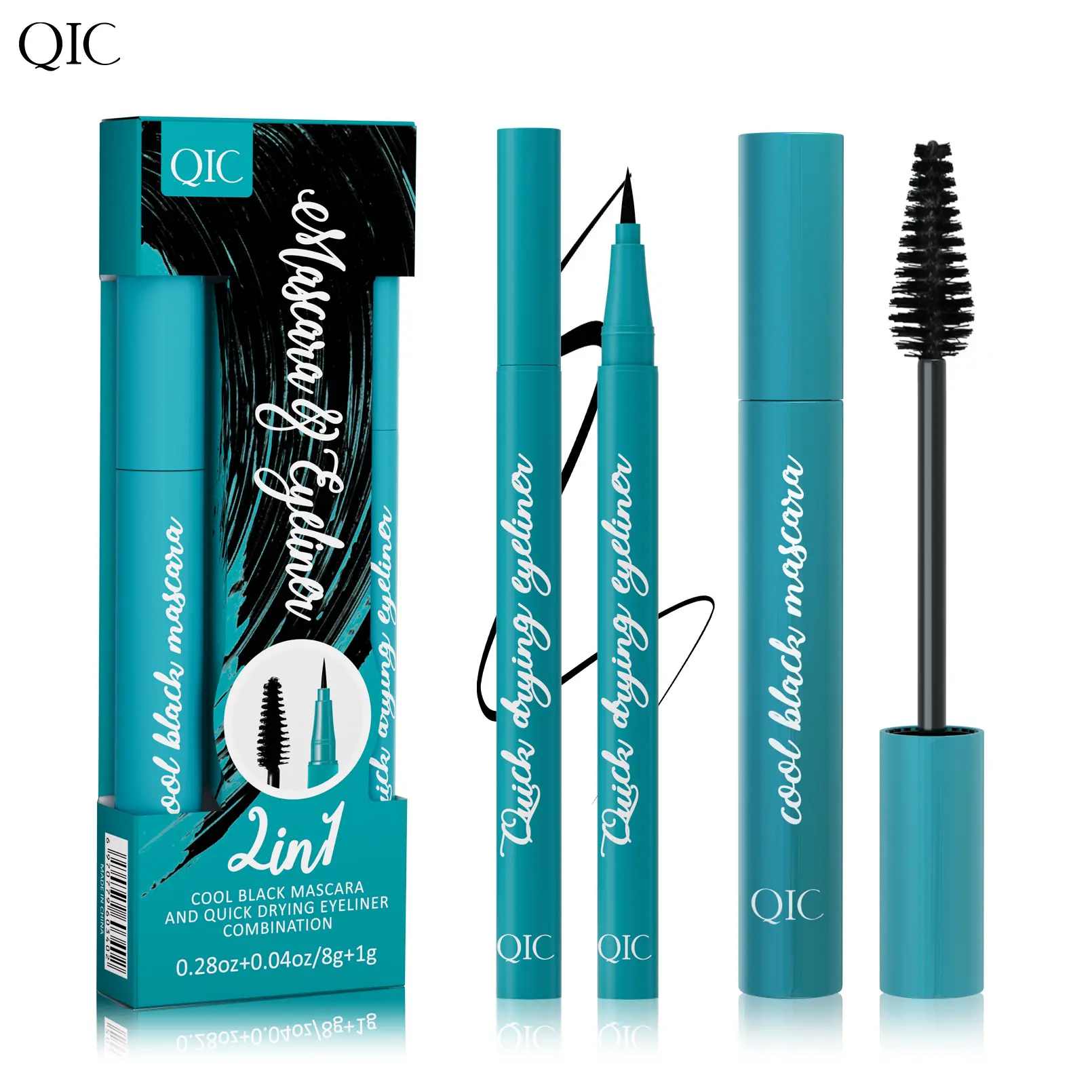 QIC 2-in-1 Eyeliner + Mascara Set Waterproof Smudge-proof Lengthening Curling Amazon Makeup