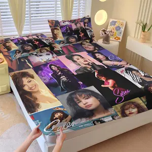 Selena Quintanilla Vintage Collage Poster Print Fitted Sheet Set, 1 Fitted Sheet + 2 Pillowcases - 3 Piece, Soft Microfiber, Deep Pocket Design, 360° fully wrapped, Selena Fans Bedroom Decor, Gift for Selena Fans & Latin Music Lovers