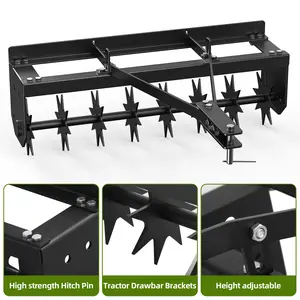 32 Inch Tow Behind Lawn Aerator, Adjustable Height Lawn Soil Penetrator with Hitch Pin, Heavy Duty Soil Mower Hitch for Lawn Plug Aerator