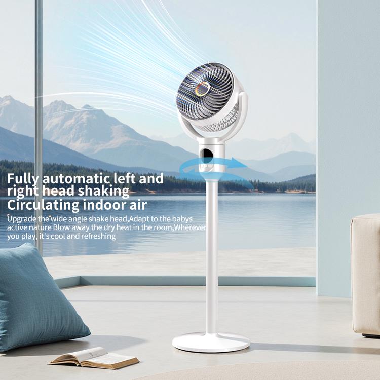 8 in Corded Floor-Standing Pedestal Fan - Bedroom Standing Fan, 120°+90° Omni-Directional Oscillation, 5 Speeds, Adjustable Height, for Bedroom, Living Room Use
