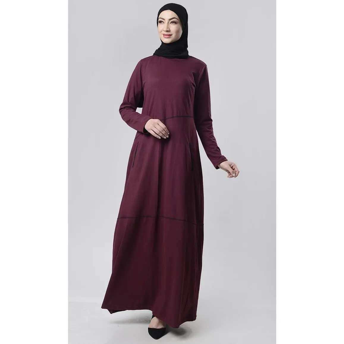 Simple Top Stitch Detailed Abaya With Pockets School uniform