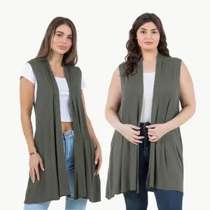 Sleeveless Cardigan Vest (Straight Hem Pockets)