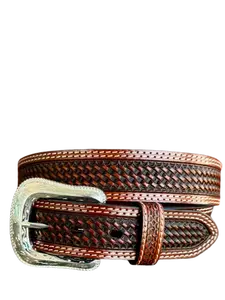 Cowboy Chrome Men's Cognac Belt with Basket Tooling