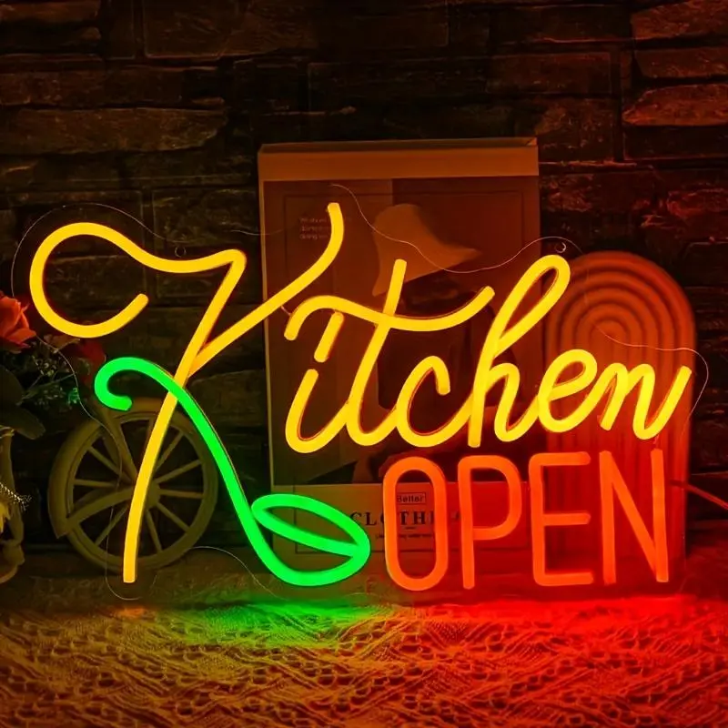 Kitchen Open Neon Sign, USB Plug Powered LED Glowing Wall Hanging Neon Sign, Decorative Lamp for Home, Dining Room, Kitchen, Decorative Lighting, Wall Lights