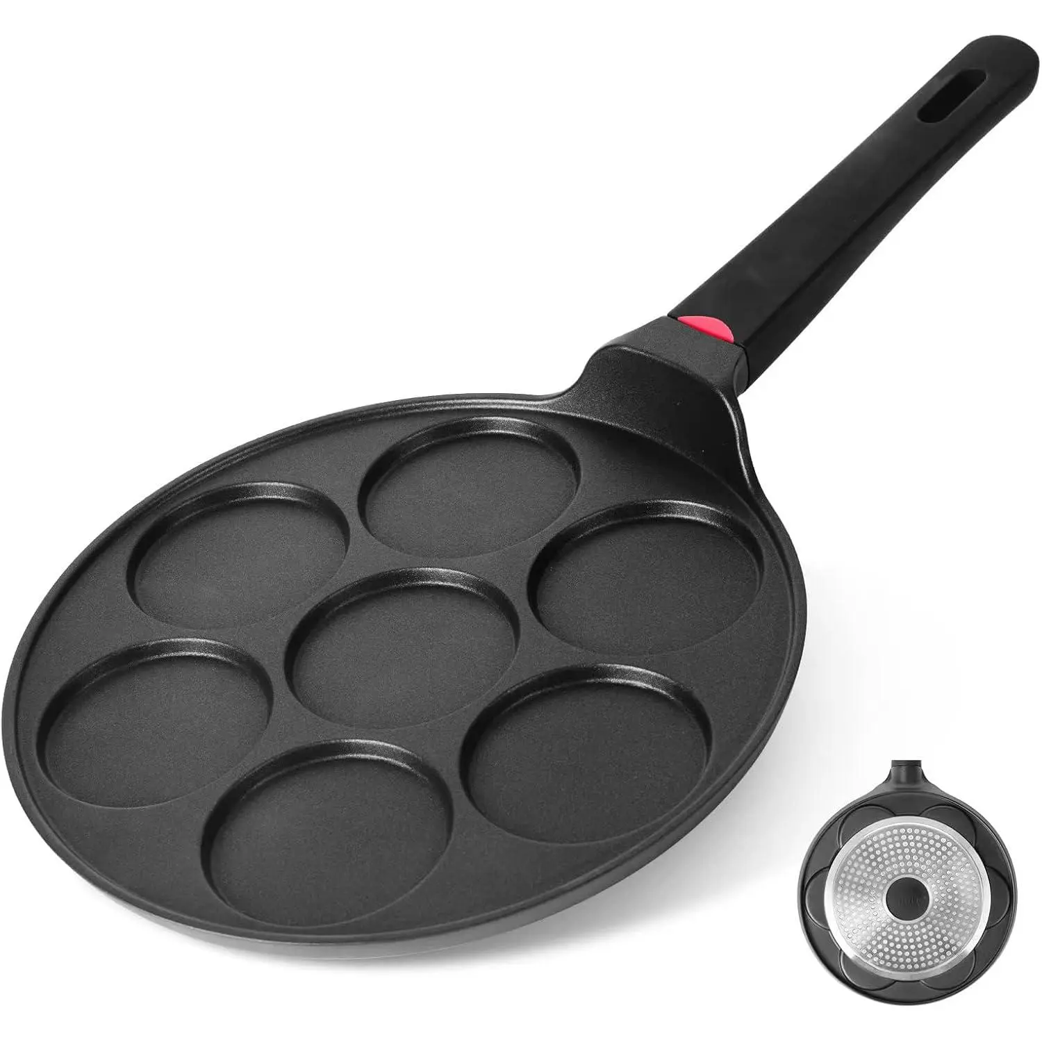10.5 in Nonstick Cast Pancake Maker - Induction Safe, 7-Mold Blini Griddle with Bakelite Grip, Ceramic Coated for Blintzes, Multi-Cooking & Gifting