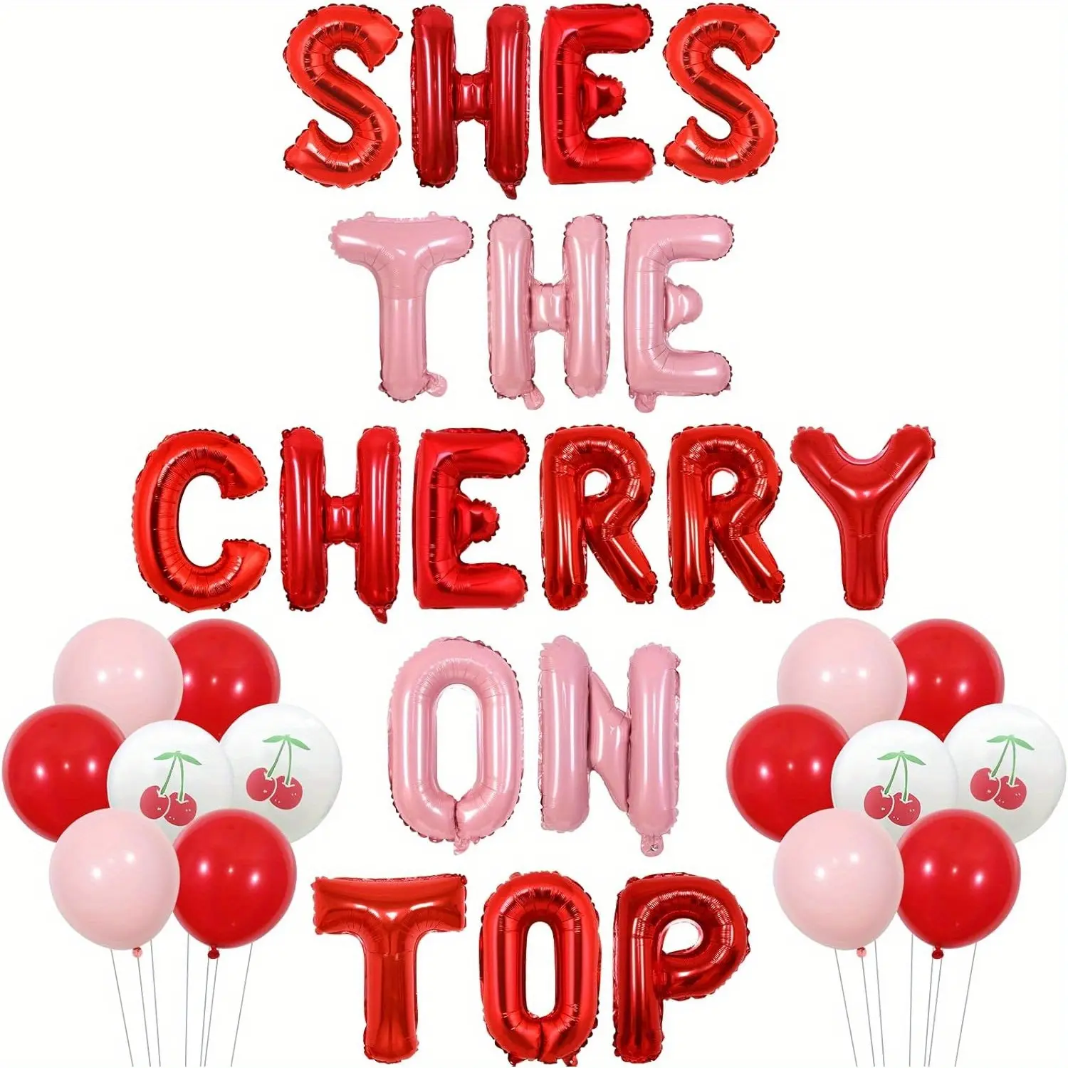 1 Set Cherry Birthday Decorations She's The Cherry on Top Balloon Banner Cherry on Top Party Decor Cherry Pattern Balloons Fruit Themed Party Decor for Cherry Bachelorette Engagement Party
