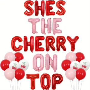 1 Set Cherry Birthday Decorations She's The Cherry on Top Balloon Banner Cherry on Top Party Decor Cherry Pattern Balloons Fruit Themed Party Decor for Cherry Bachelorette Engagement Party