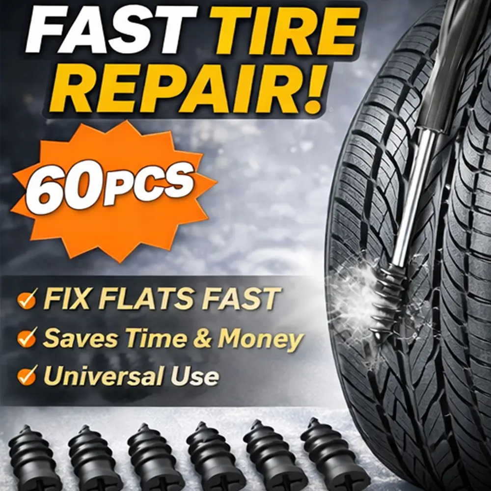 Tire Repair Plugs Kit - 60 Pcs (30S+30L Sizes), Durable Material & Superior Seal, Effortless DIY Tire Repair for Car, ATV, Dirt Bikes, Compact Portable Storage Box & Screwdriver Included, Fix Flats Fast