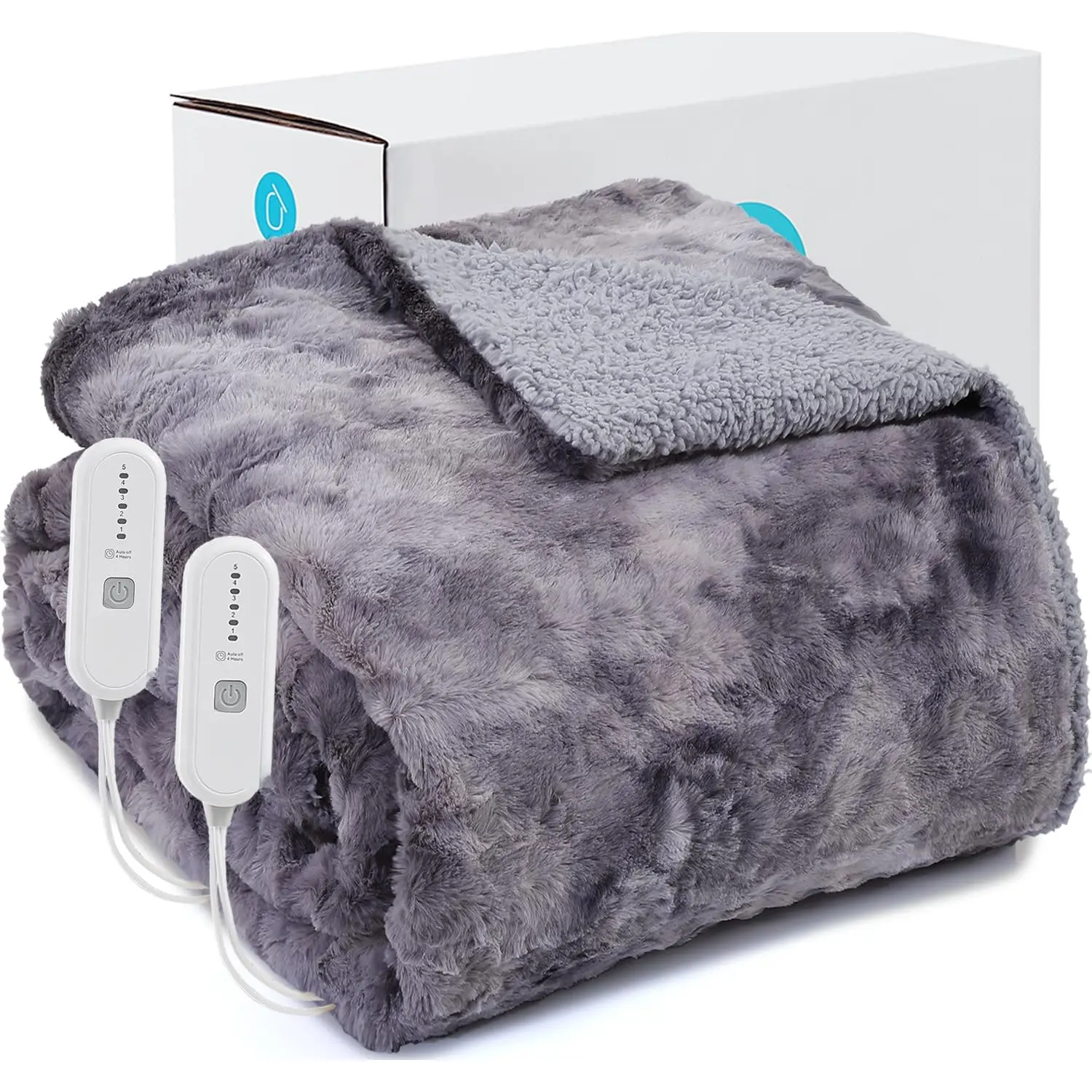 Electric Blanket  Size, Large Heated Blanket with Dual Controller, Faux  & Sherpa,5 Heating Settings and 10Hrs Auto Shut-Off Big Warming Blanket, Machine Washable (Grey 84"x 90")