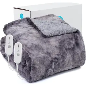 Electric Blanket  Size, Large Heated Blanket with Dual Controller, Faux  & Sherpa,5 Heating Settings and 10Hrs Auto Shut-Off Big Warming Blanket, Machine Washable (Grey 84"x 90")