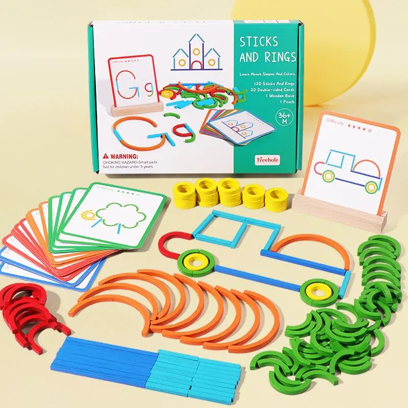 Creative Ring Stick Puzzle Toy, Wooden Shape Sorter Toy, Educational Logic Thinking Training Toy, Parent-child Interactive Abstract Assembly Building Block Toy, Montessori Puzzles Gift