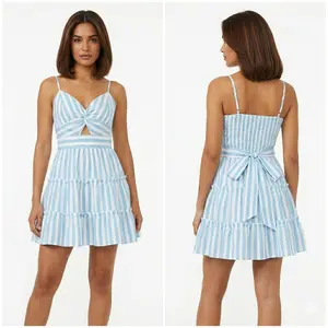 SUMMER STRIPED RUFFLE MINI DRESS