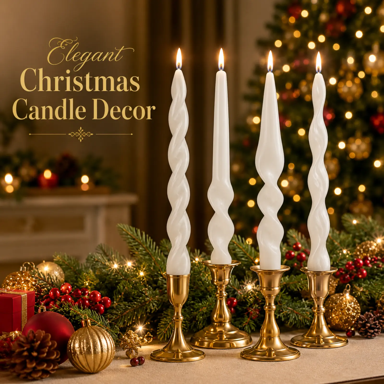 4 PCS Twisted Taper Candles, 10 Inch Sculptural Spiral Design, Unscented Low-Drip Paraffin Wax, 6–8 Hour Burn for Wedding, Dinner Table, Christmas & Holiday Decor