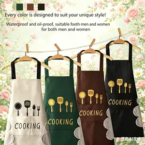 Waterproof Black Style Kitchen Apron, Comfortable All Seasons Casual-Style, Unisex Halter + Back Tie Design, 1 Size Fits All, Oil & Stain Resistant, with Pocket & Wipeable Fleece Towel for Cooking Cleaning