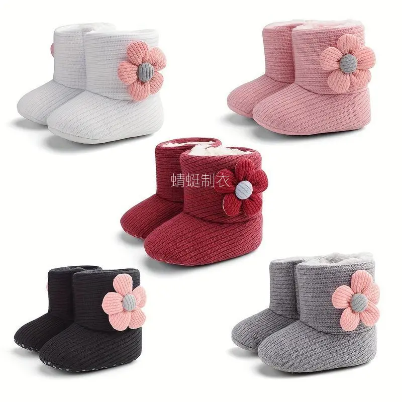 Pink Winter Boots for Baby Girls, Soft Fabric Ankle Booties with Bow, Lightweight Pre-walkers for Infants, 1 Pair, Infant Sizes, 0 - 2 Years