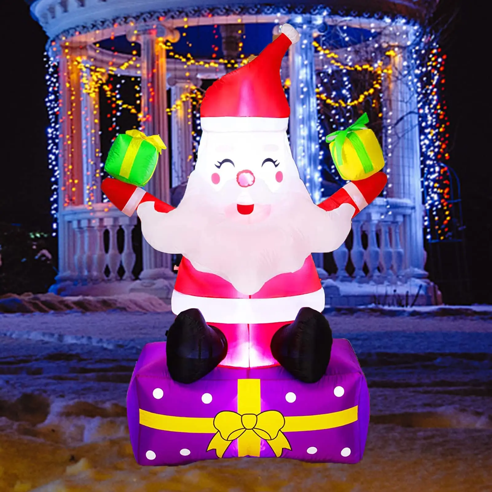 GARVEE Inflatables Santa Claus 6Ft Xmas Santa Claus with Gift Boxes Blow Up Yard Decor Christmas Outdoor Decorations, Built-in LED Lights with Tethers, Stakes for The Yard, Lawn, Garden