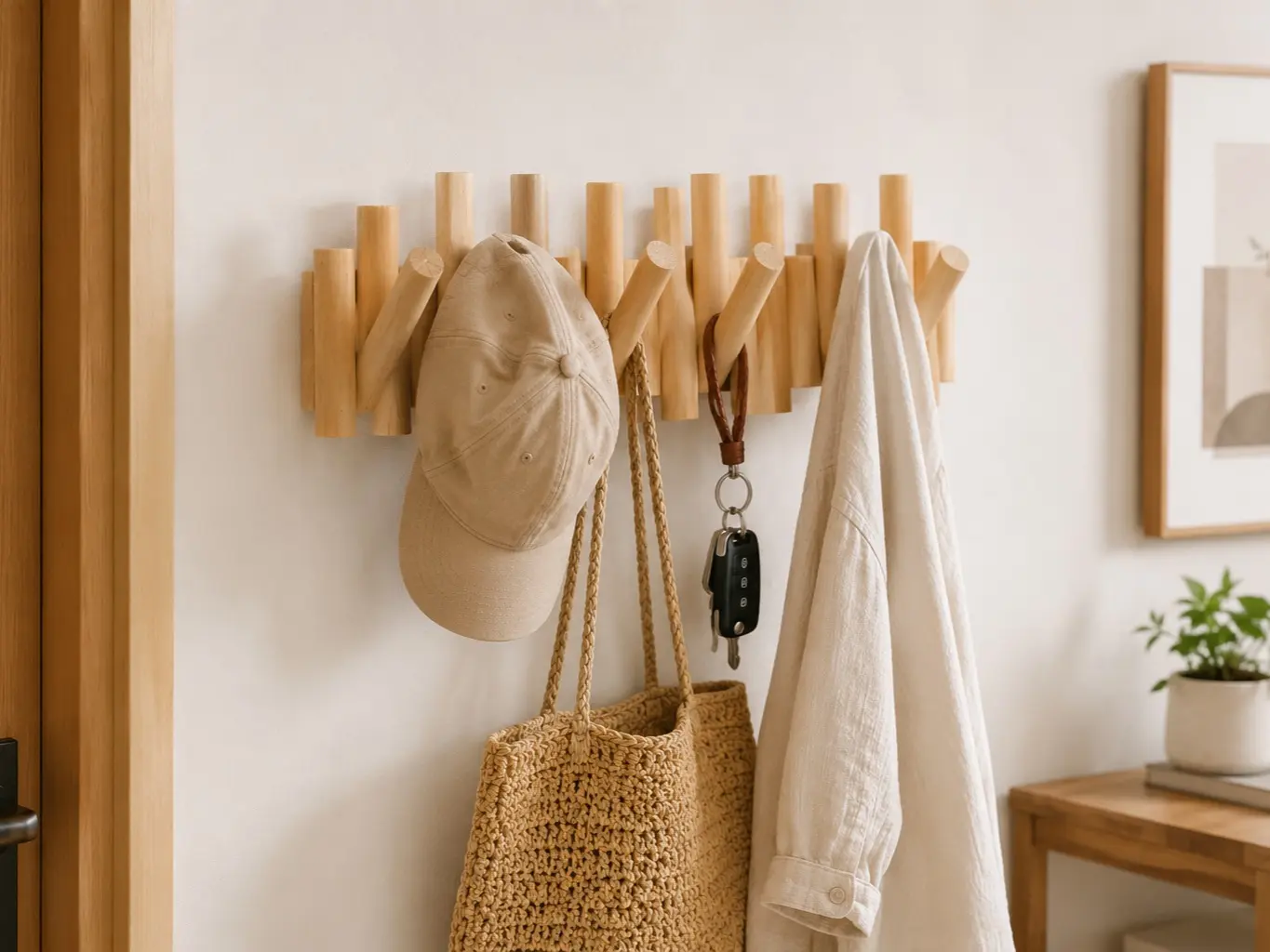 Modern Farmhouse 14.8" x 6.3" Wooden Wall Mounted Hanger with 10 Peg Hooks, Sturdy Pine Wood Storage Rack for Coats, Backpacks, Scarves, Caps, Umbrellas, Keys, Ideal for Entryway, Mudroom, Hallway and Closet