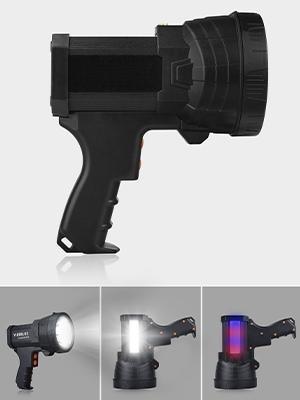 Unisex Rechargeable Handheld LED Spotlight, Super Bright Searchlight with Side Light Bar, Waterproof Portable Flashlight, 6 Modes, Long-Lasting Torch for Hunting/Fishing, Outdoor Tasks & Emergency, Utility Torch