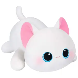 MeWaii Plush Body Pillow, White cute cat  Stuffed Animals Squishy Pillow, Cute Plushies Cuddle Pillow for Kids, Long Animal Pillow Plush Toys, Birthday Gifts Halloween Christmas Gift for Girls Boys